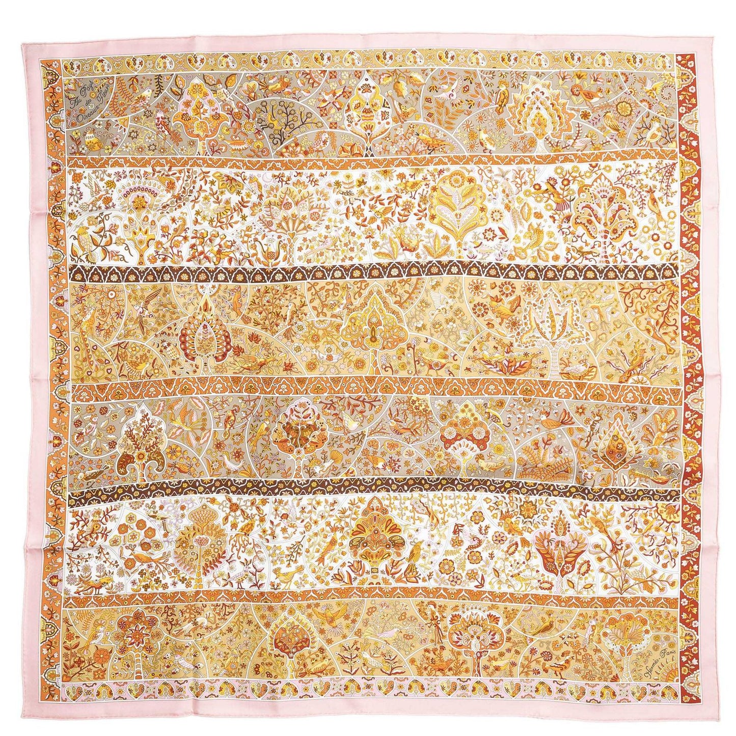 Hermes Scarf Pink Orange White 100% Twillsilk — view 2