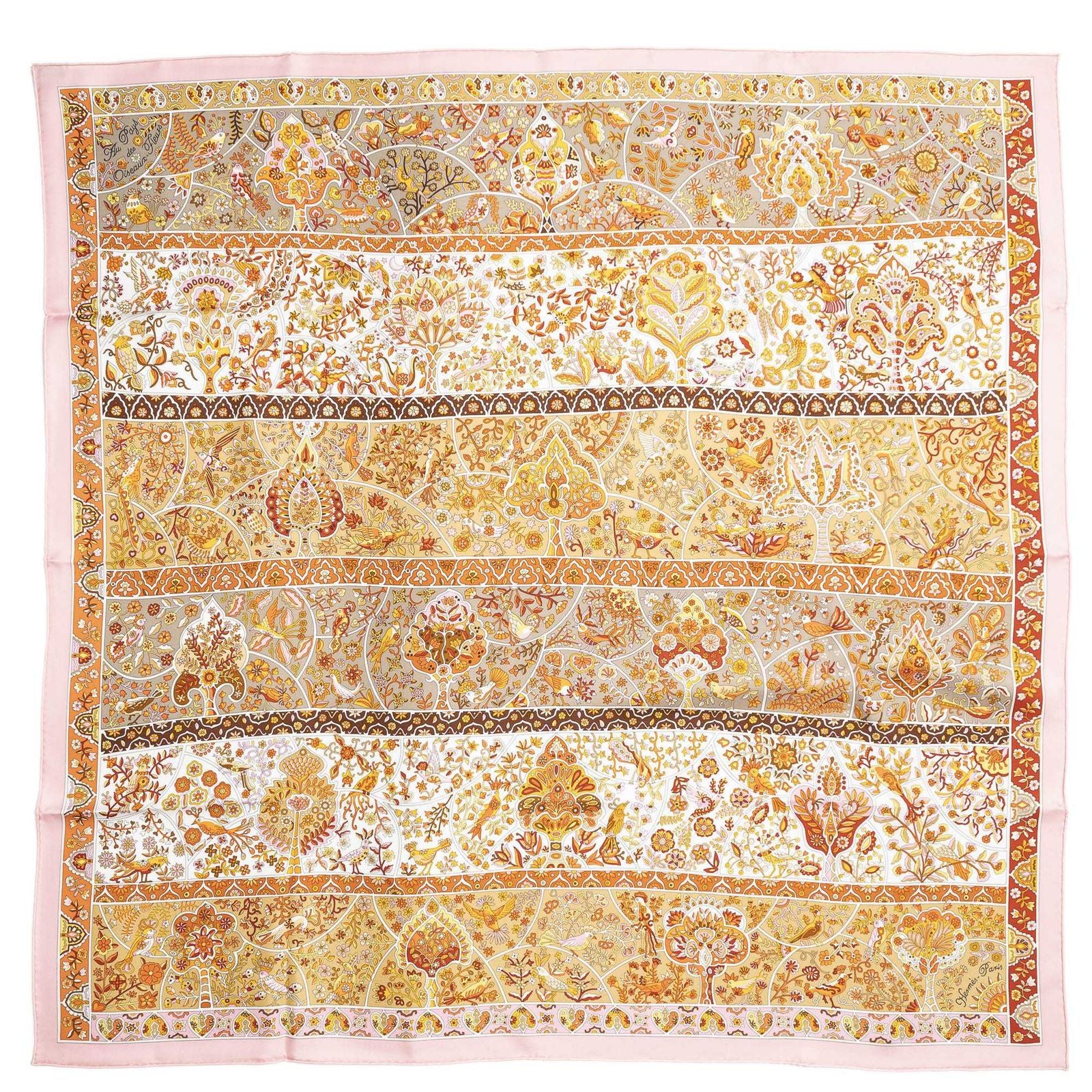 Hermes Scarf Pink Orange White 100% Twillsilk — view 2
