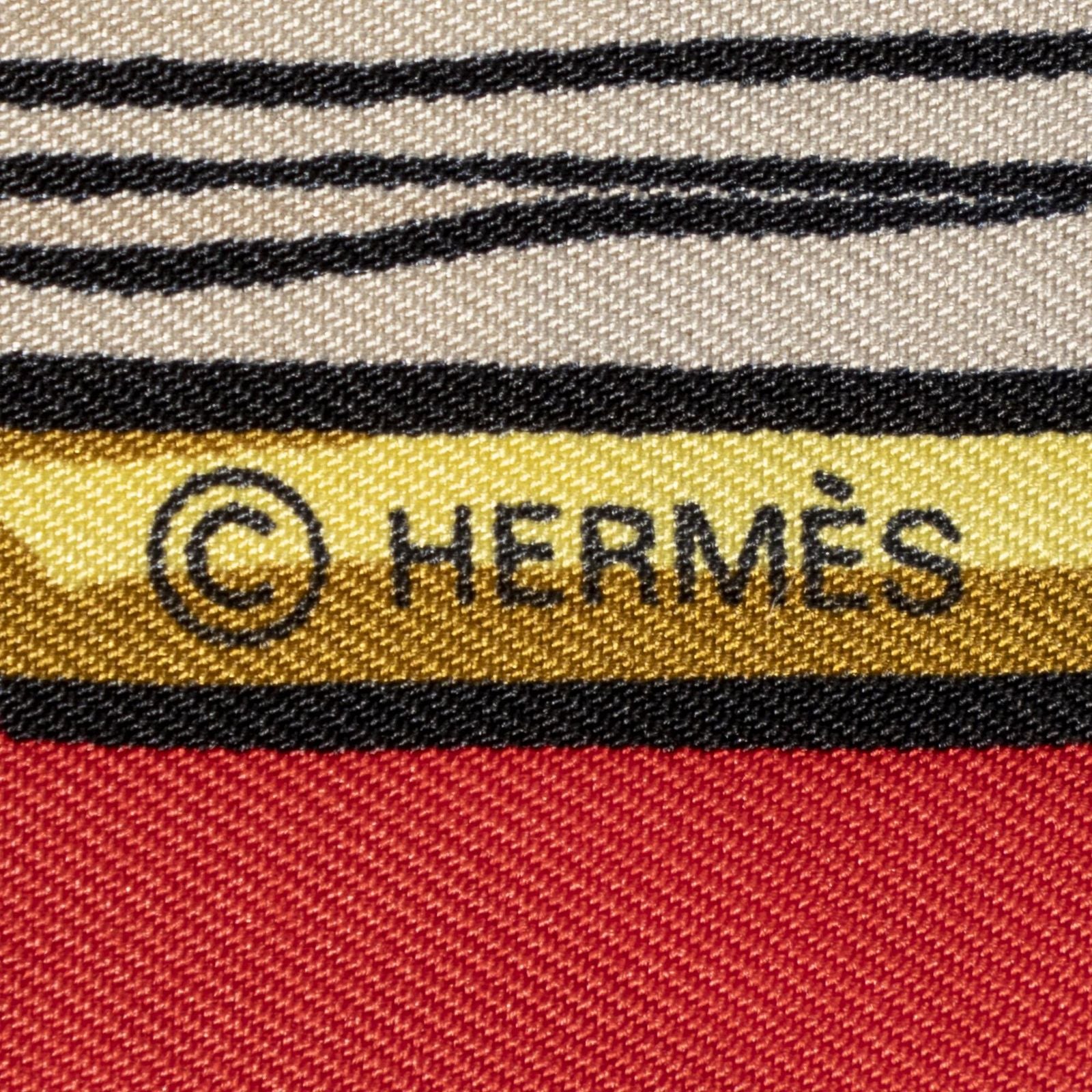 Hermes Scarf Red Ivory Brown 100% Twillsilk — view 4