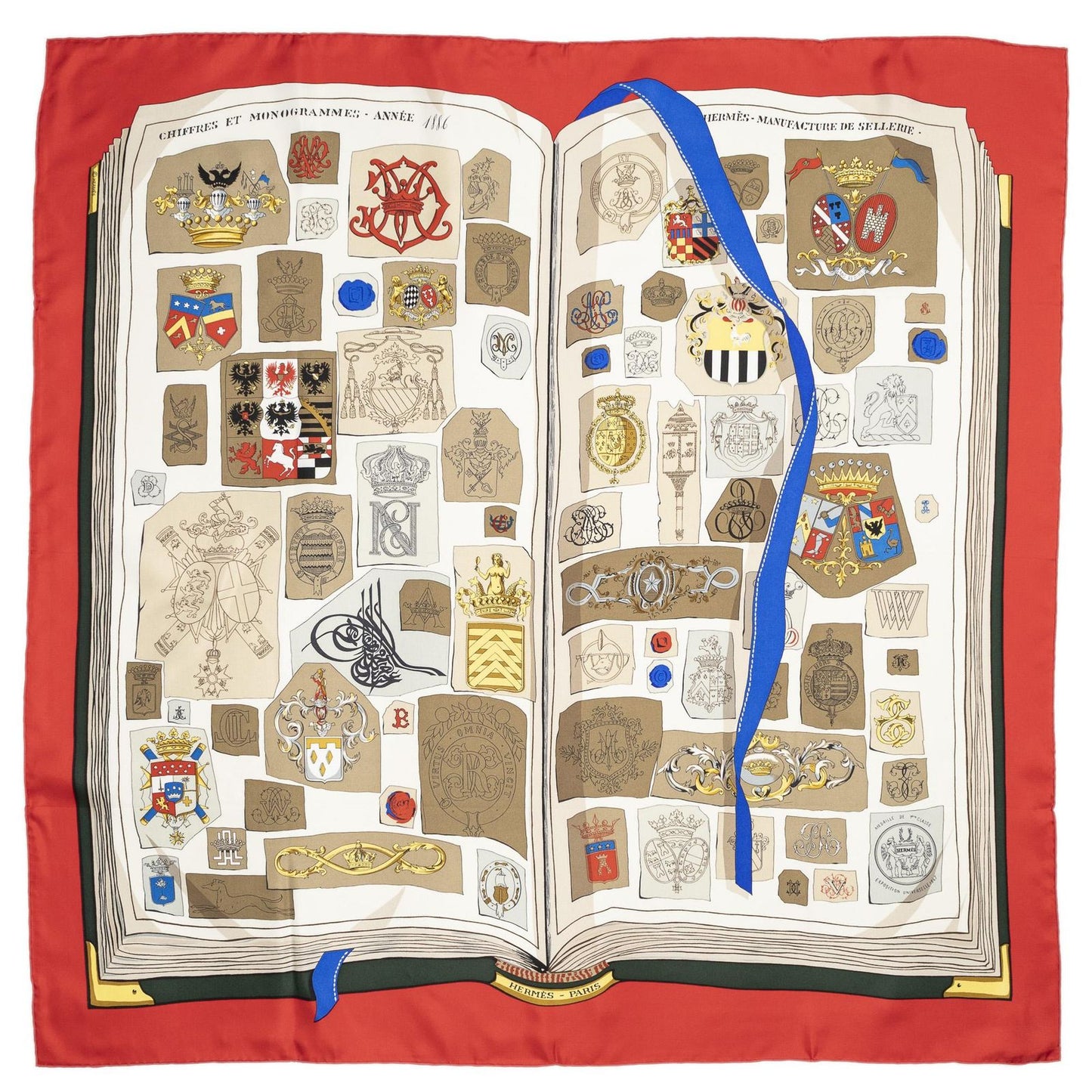 Hermes Scarf Red Ivory Brown 100% Twillsilk — view 2
