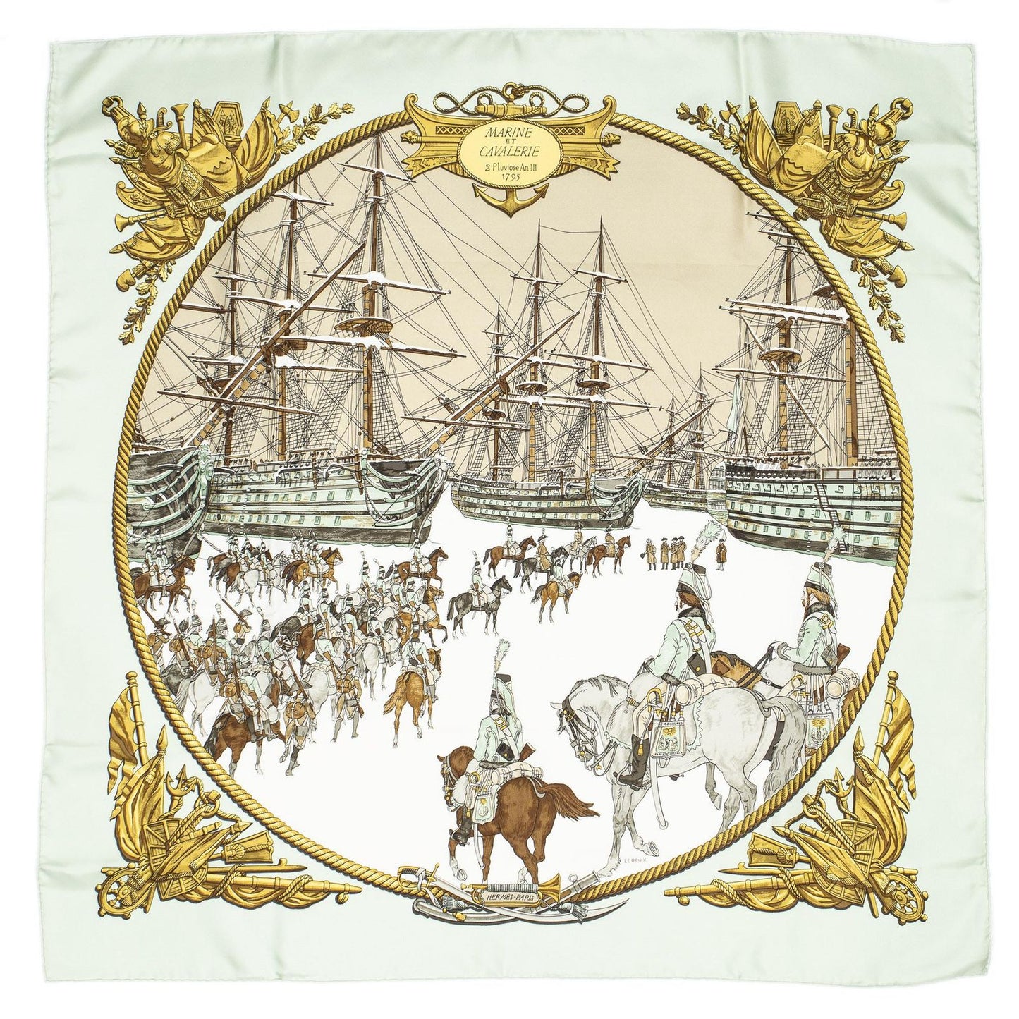 Hermes Scarf Lightgreen Beige 100% Twillsilk — view 2