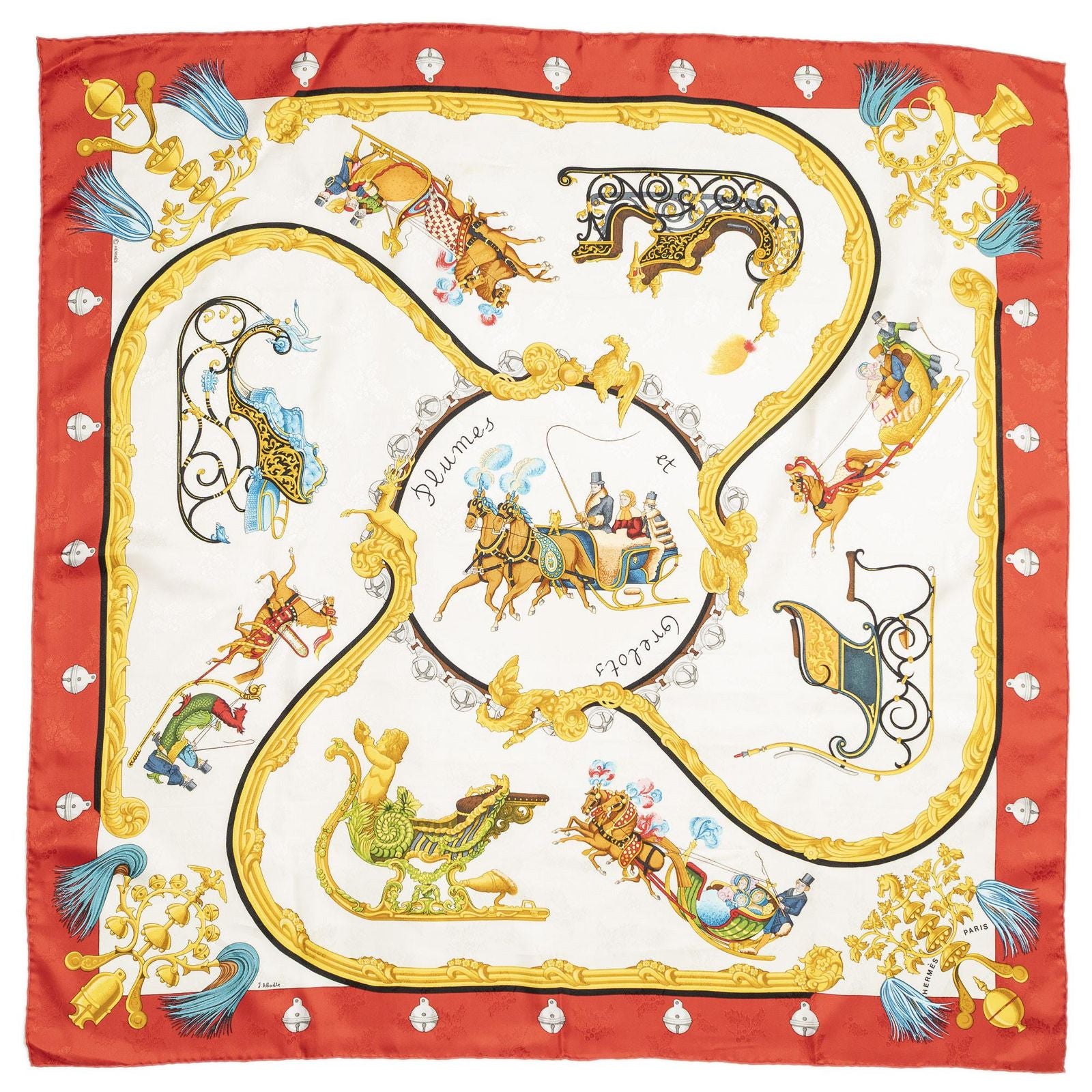 Hermes Scarf Red Ivory 100% Jacquardsilk — view 2