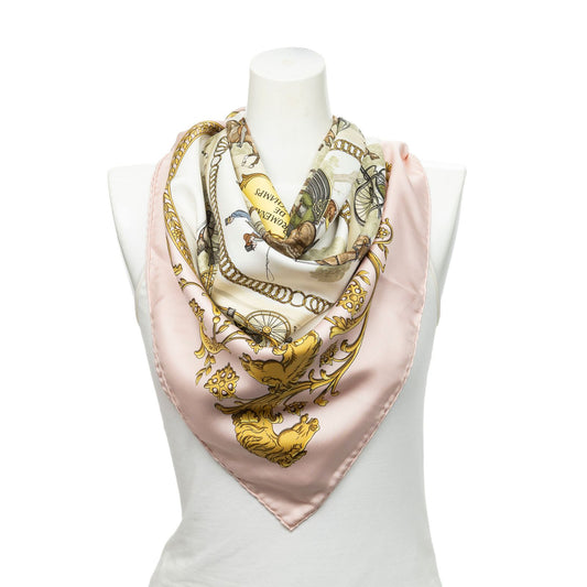 Hermes Scarf Lightpink Green Twillsilk