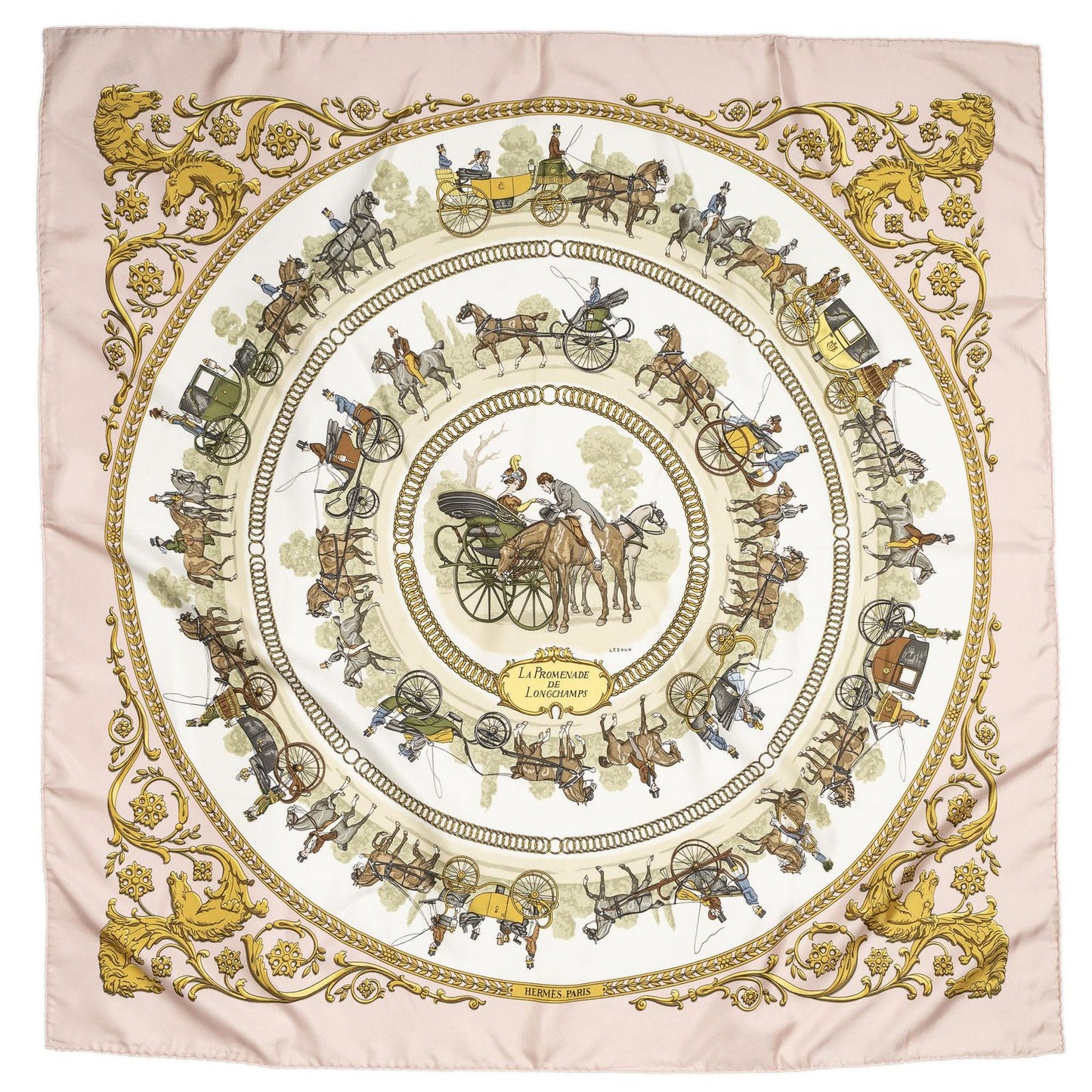 Hermes Scarf Lightpink Green Twillsilk — view 2