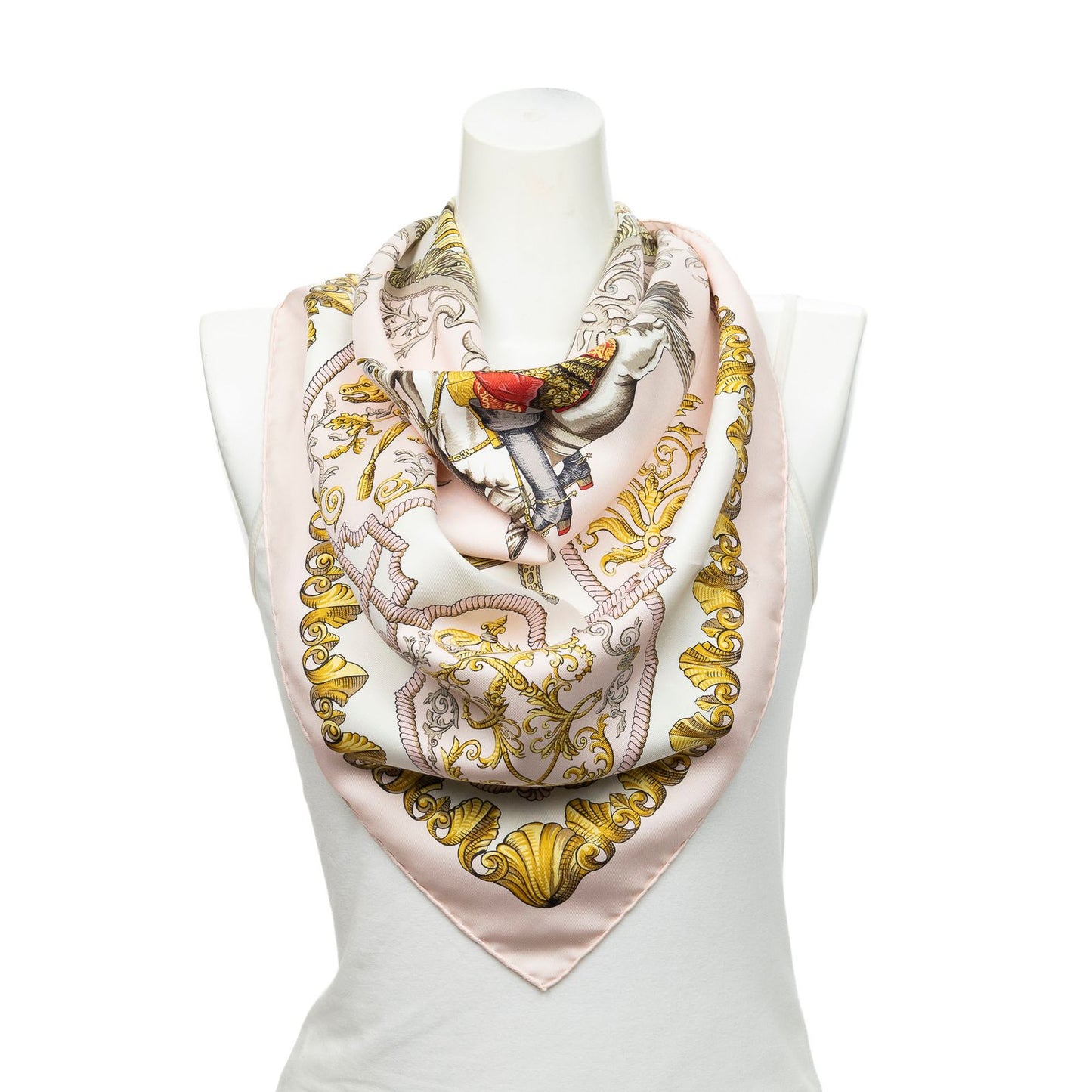 Hermes Scarf Pink Ivory 100% Twillsilk