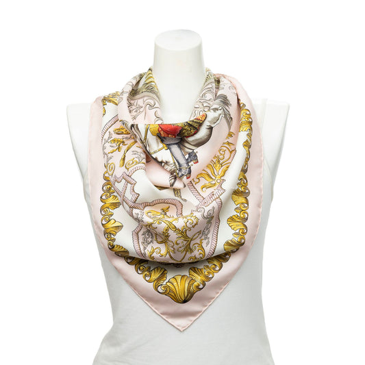 Hermes Scarf Pink Ivory 100% Twillsilk