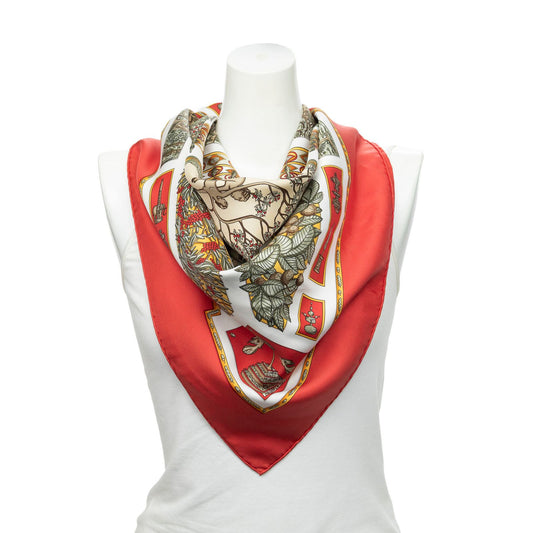 Hermes Scarf Red Green White 100% Twillsilk