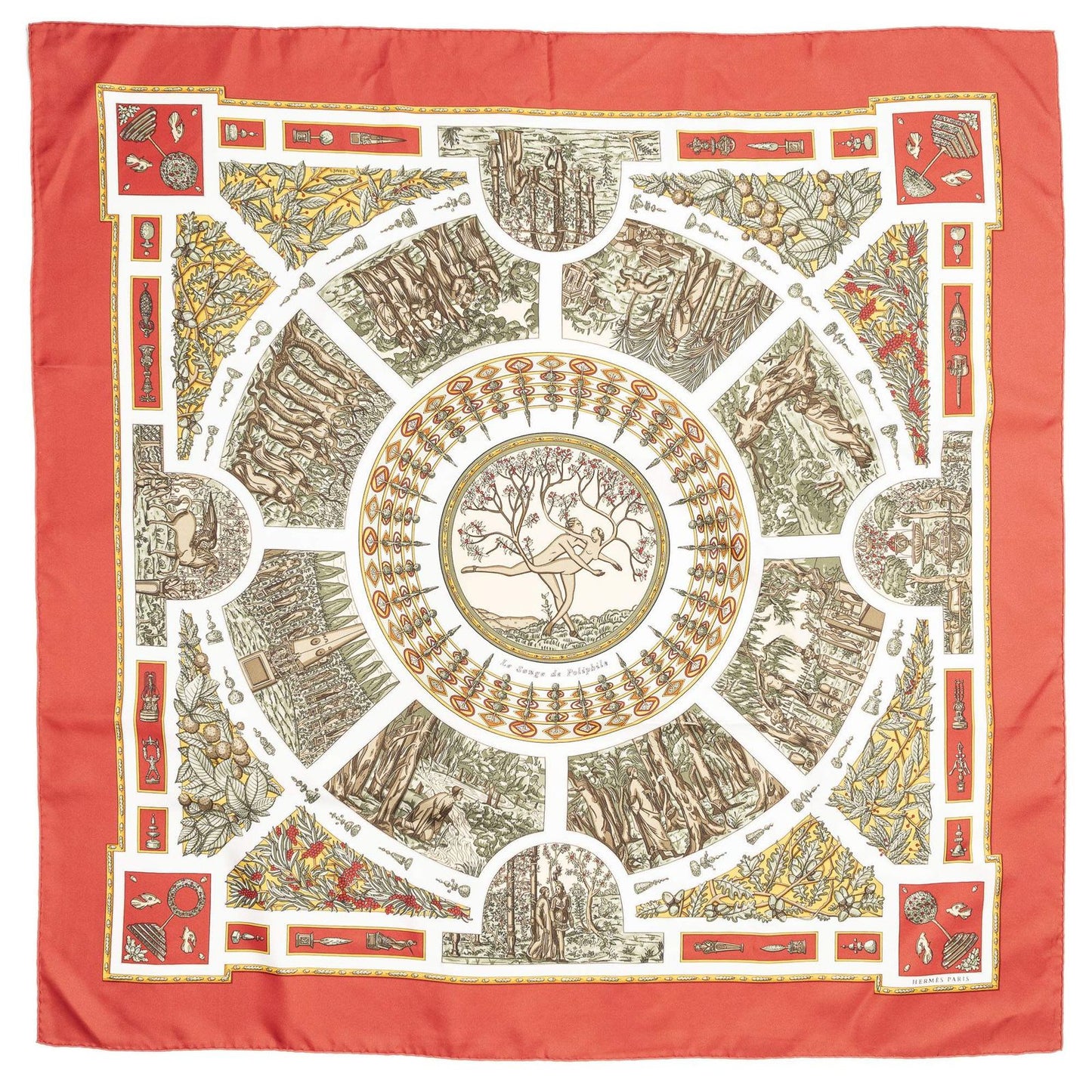 Hermes Scarf Red Green White 100% Twillsilk — view 2