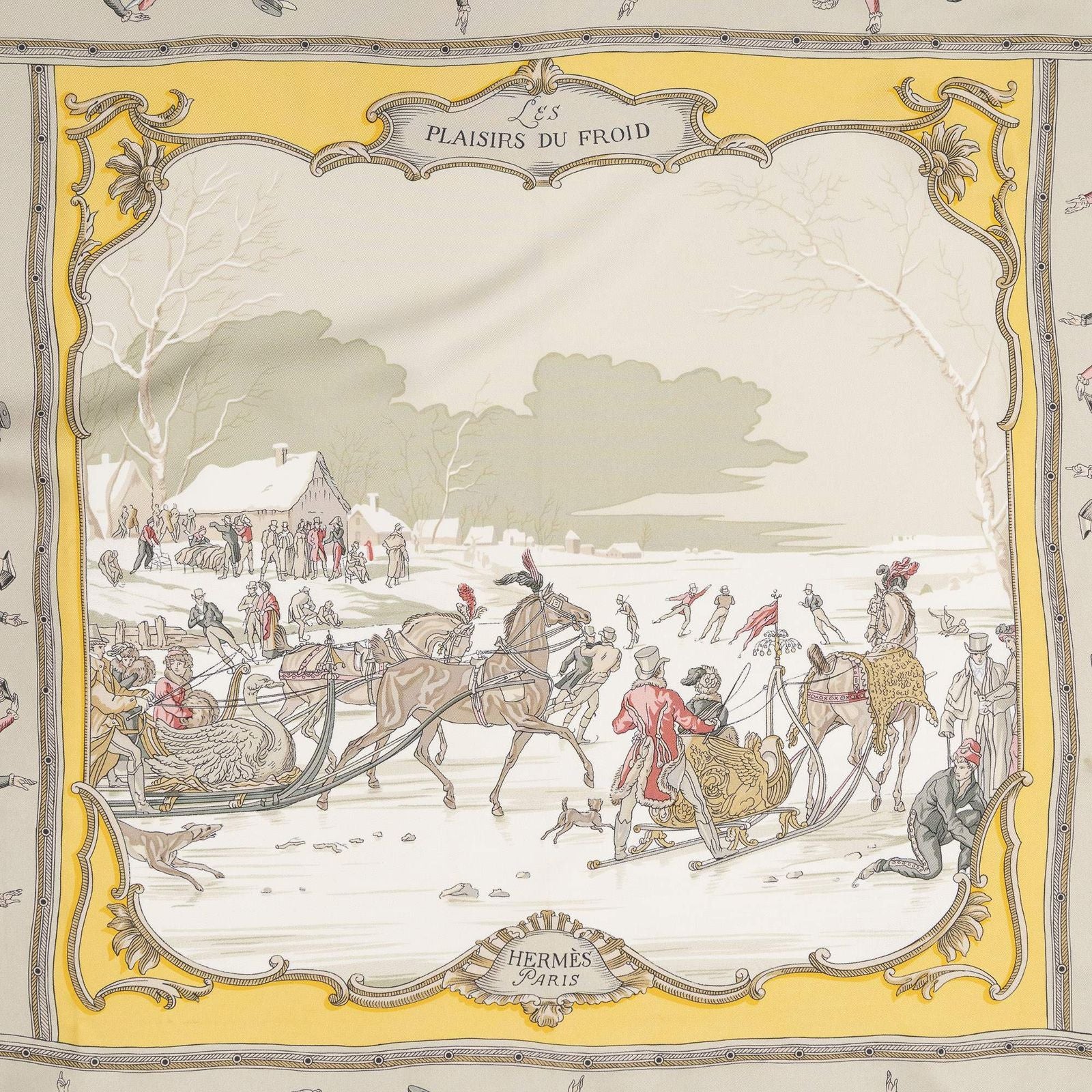 Hermes Scarf Yellow Gray Red 100% Twillsilk — view 3