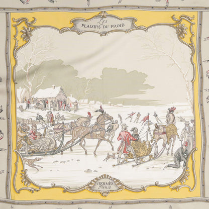 Hermes Scarf Yellow Gray Red 100% Twillsilk — view 3