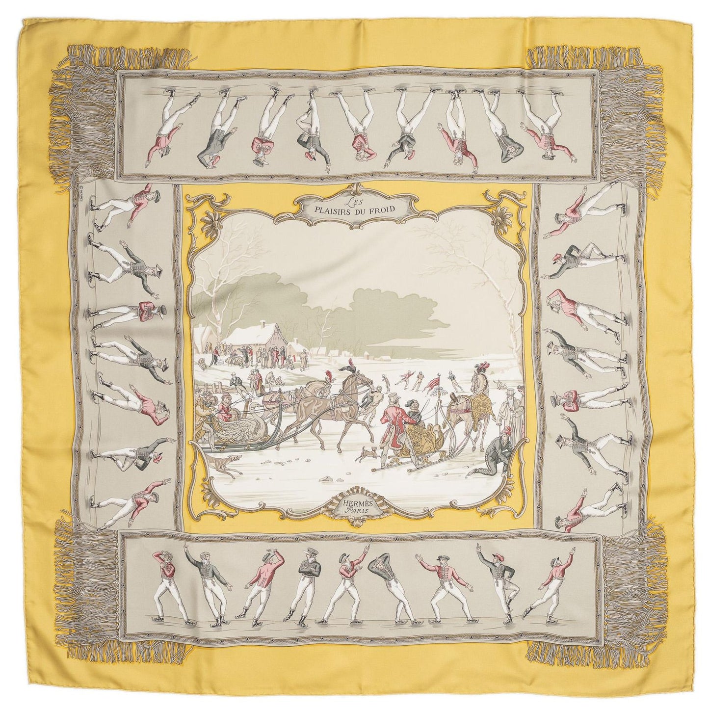 Hermes Scarf Yellow Gray Red 100% Twillsilk — view 2