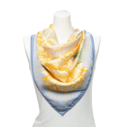 Hermes Scarf Light Blue Yellow Green 100% Twillsilk