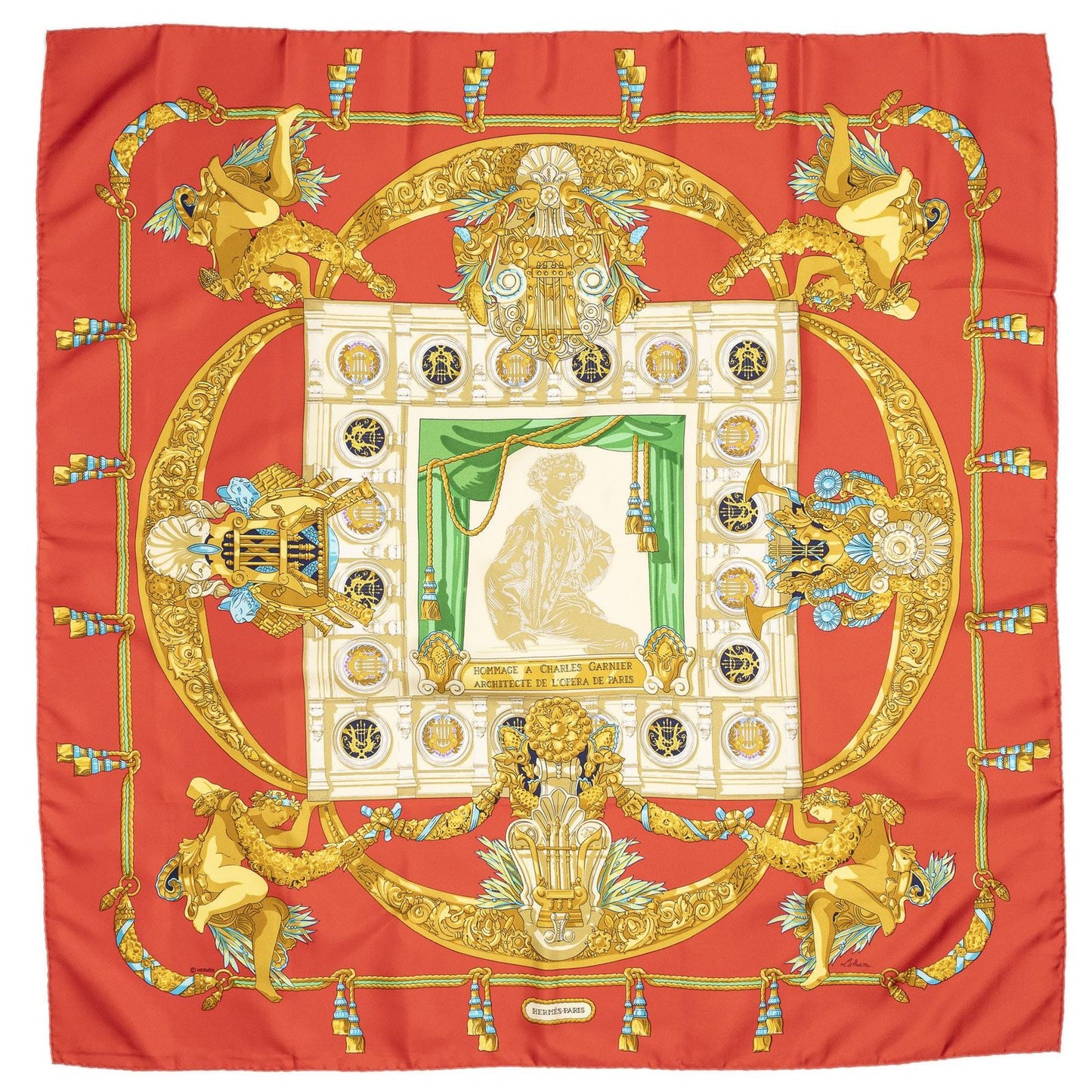 Hermes Scarf Red Beige 100% Twillsilk — view 2