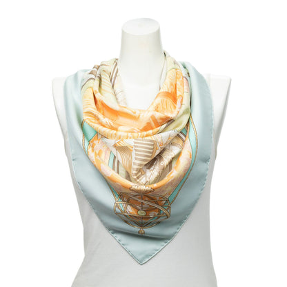 Hermes Scarf Orange Lightgreen 100% Twillsilk