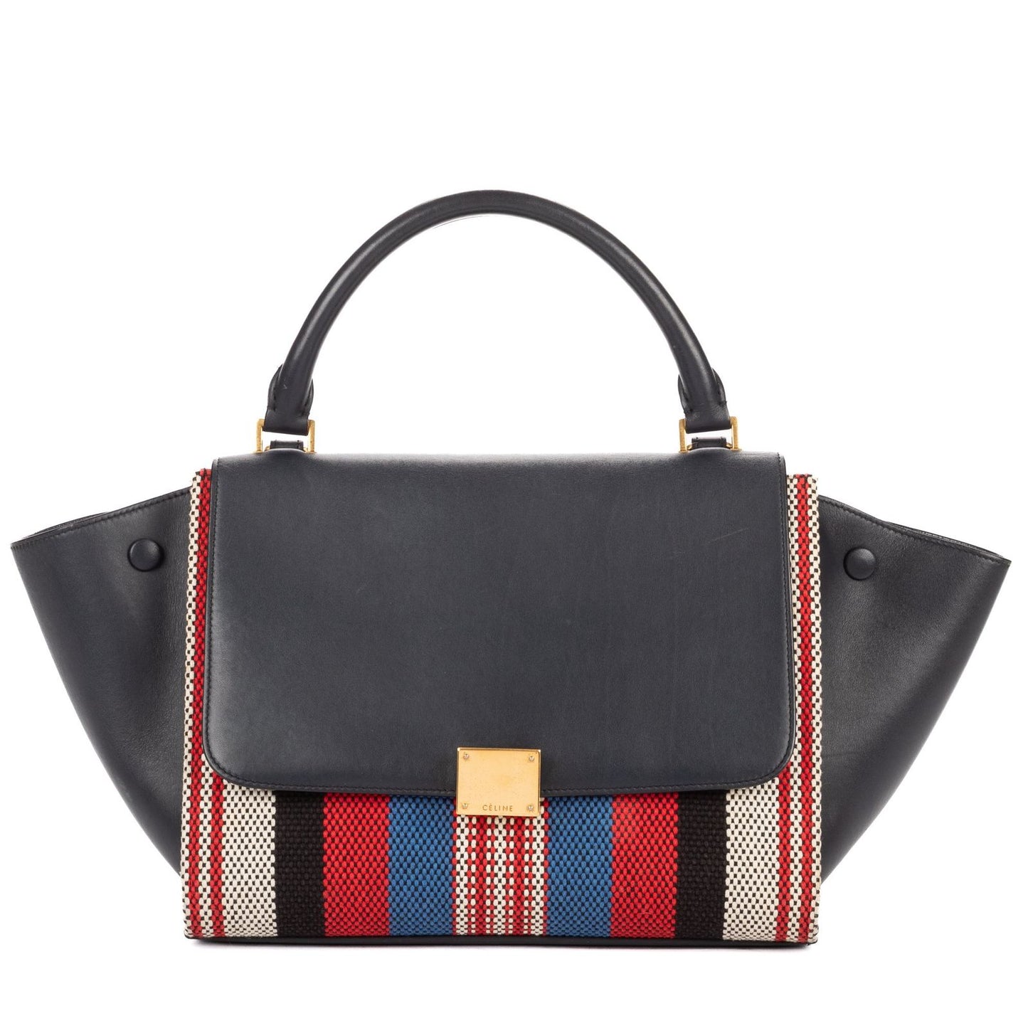 Celine Small navy Red White Stripecanvas Shoulder