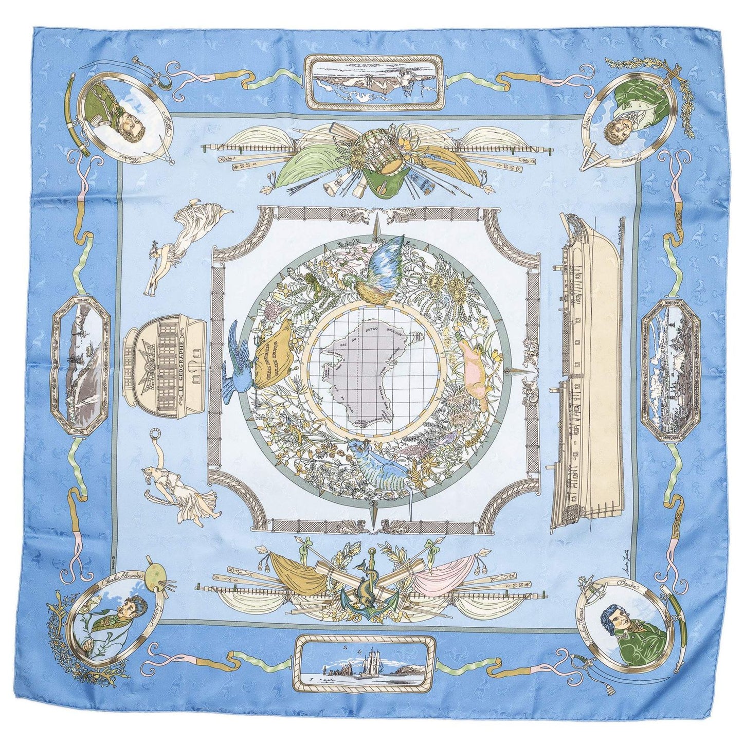 Hermes Scarf Light Blue Green Beige 100% Jacquardsilk — view 2