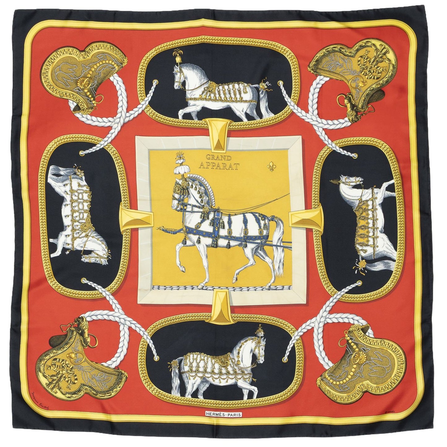 Hermes Scarf Red Black Yellow 100% Twillsilk — view 2