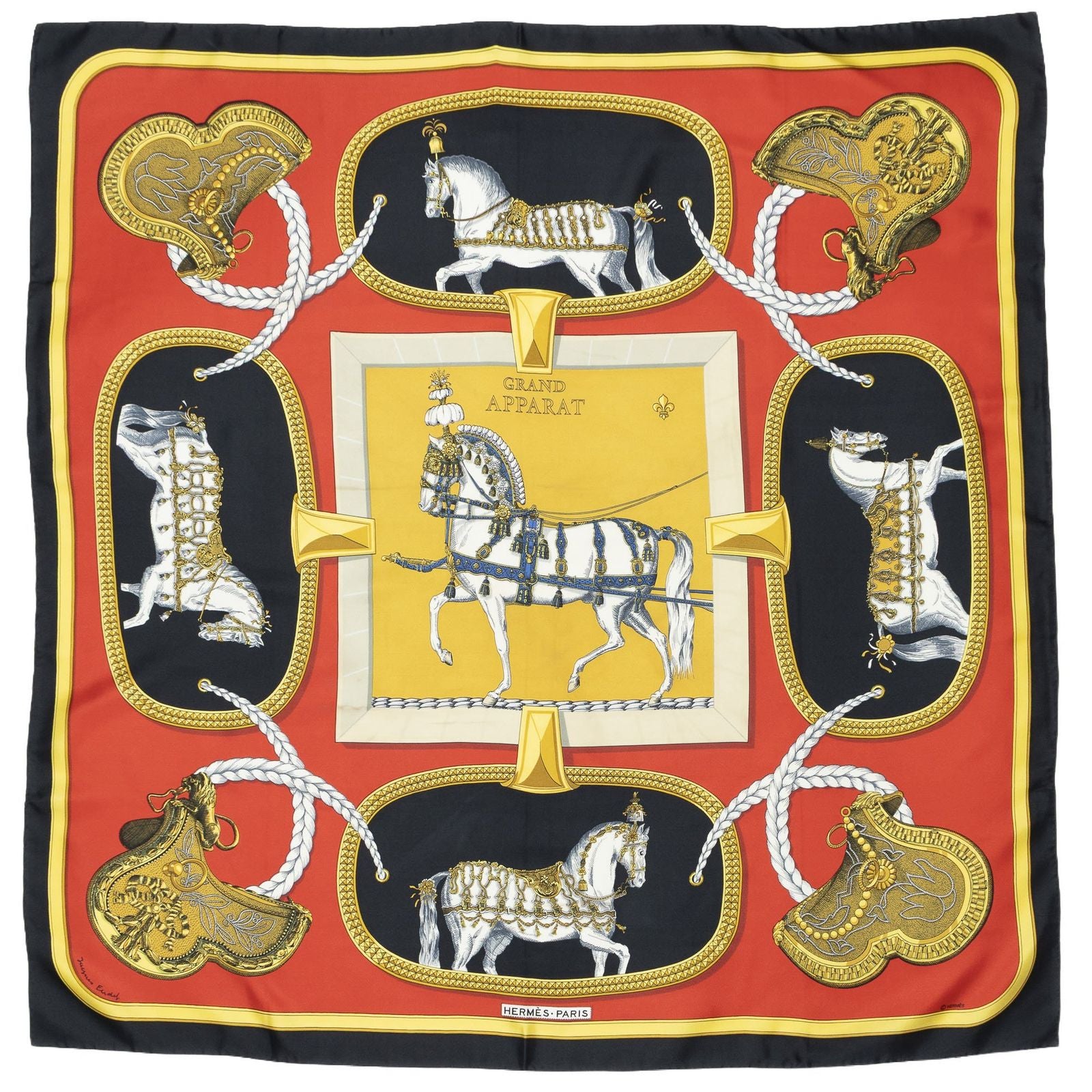 Hermes Scarf Red Black Yellow 100% Twillsilk — view 2