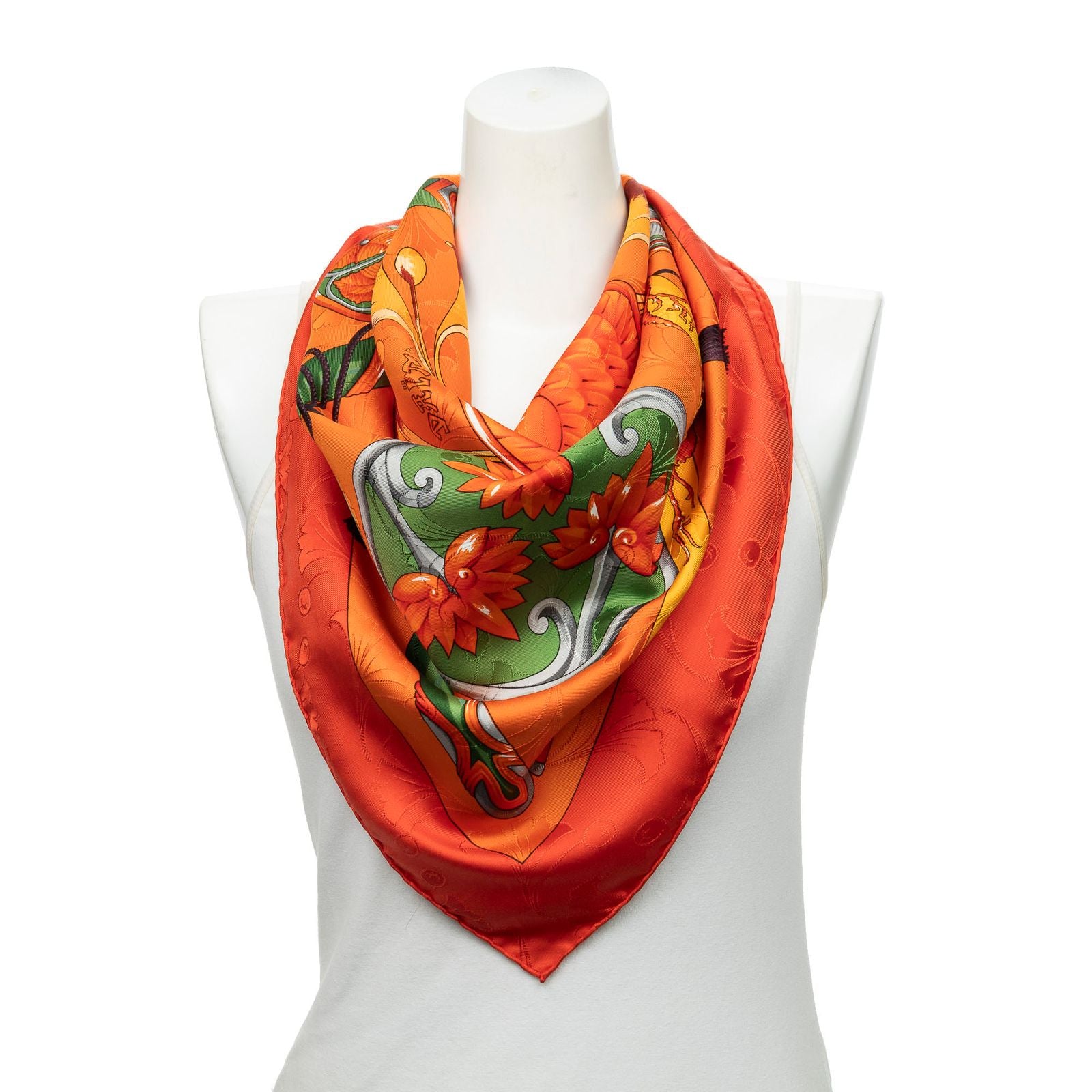 Hermes Scarf Orange Red Green 100% Jacquardsilk