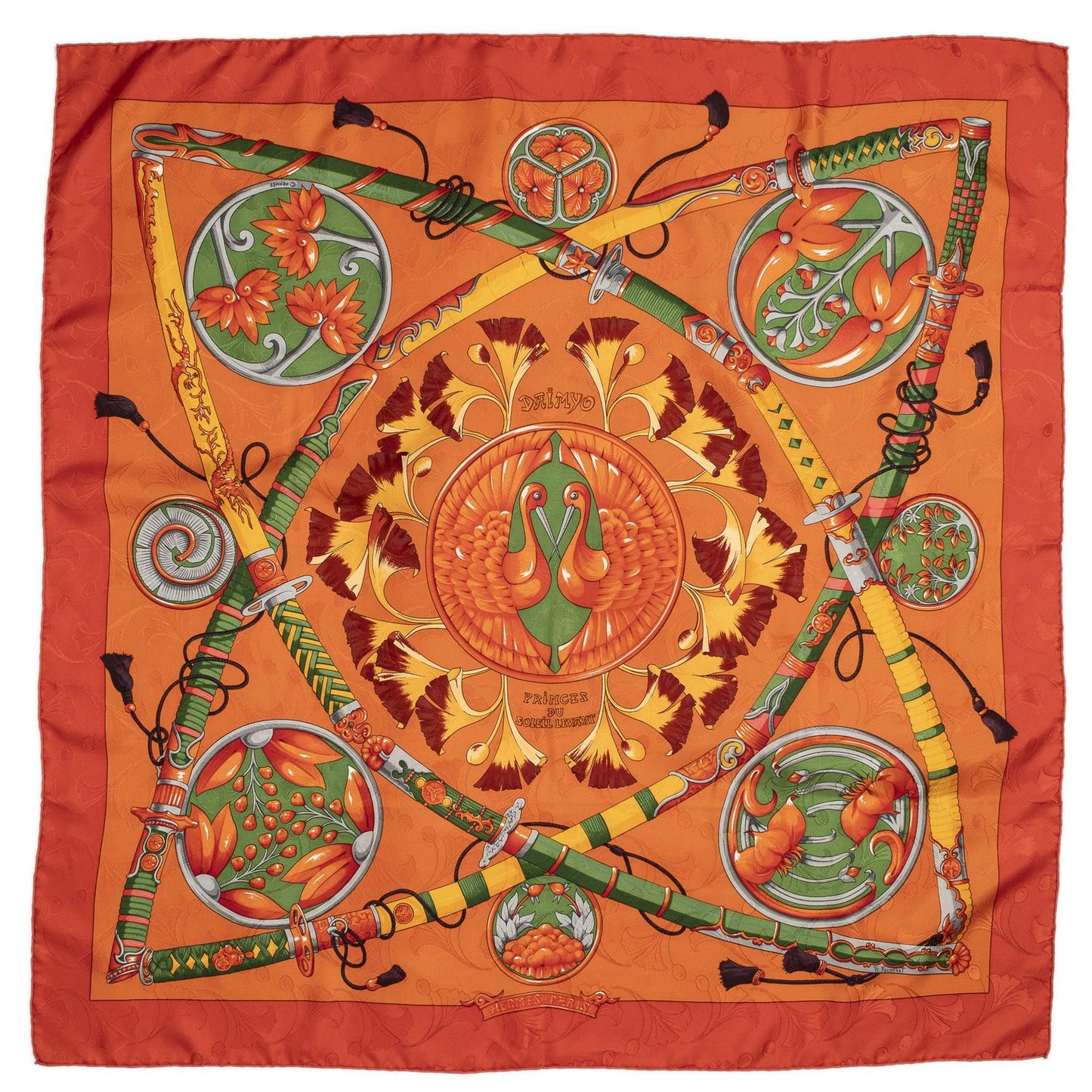 Hermes Scarf Orange Red Green 100% Jacquardsilk — view 2