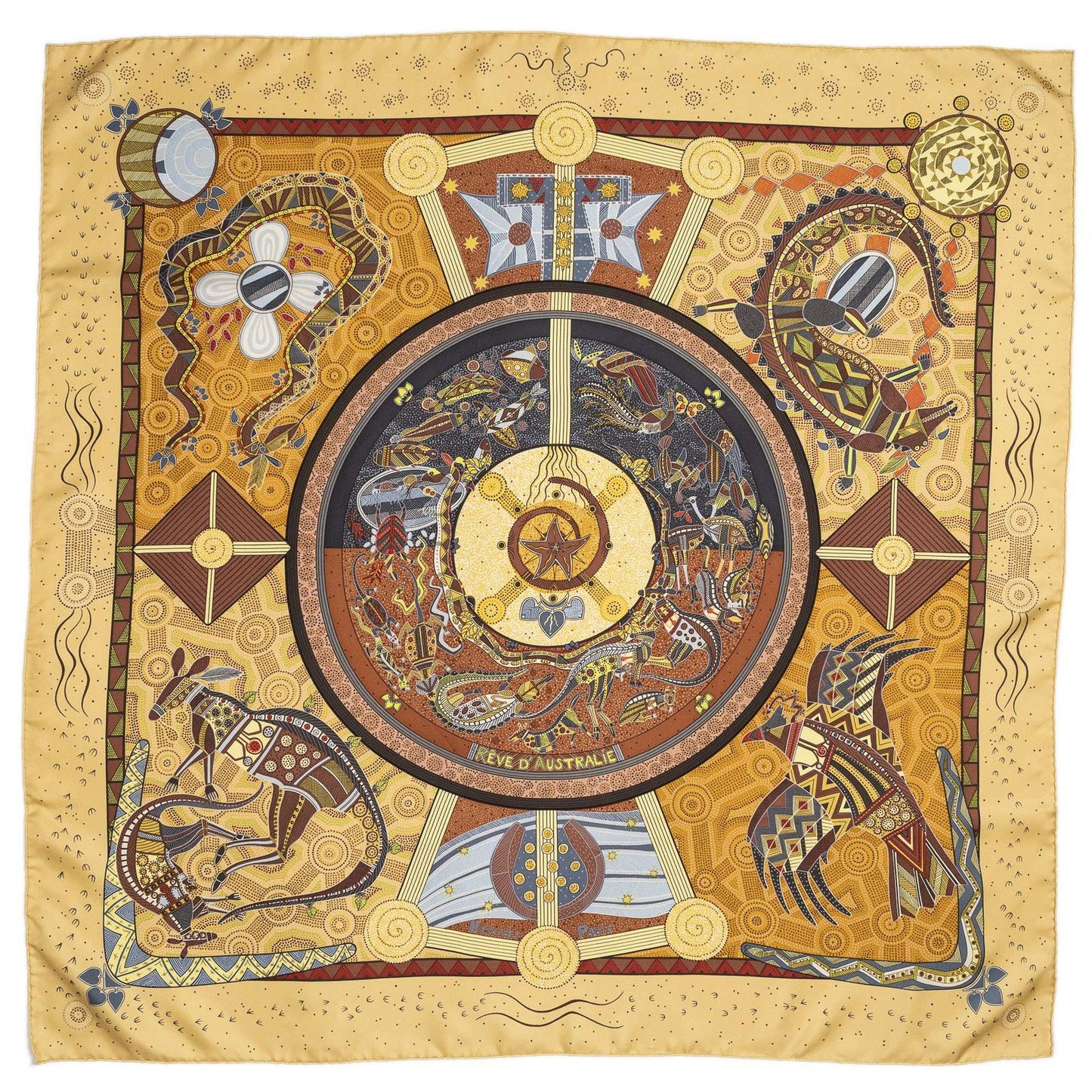Hermes Scarf Orange Yellow Brown 100% Twillsilk — view 2