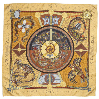 Hermes Scarf Orange Yellow Brown 100% Twillsilk — view 2