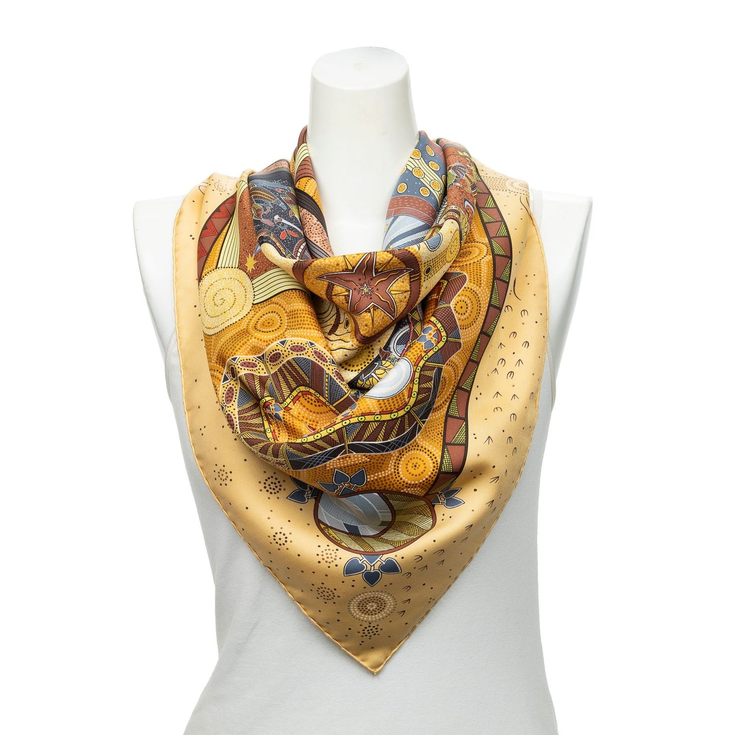 Hermes Scarf Orange Yellow Brown 100% Twillsilk