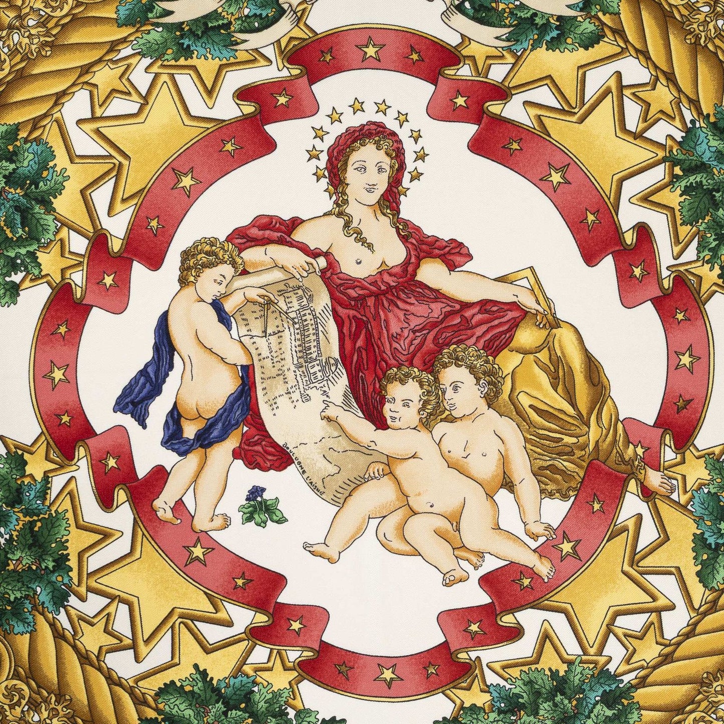 Hermes Scarf Navy Red 100% Gold Twill Silk — view 3