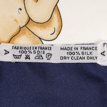 Hermes Scarf Navy Red 100% Gold Twill Silk — view 5