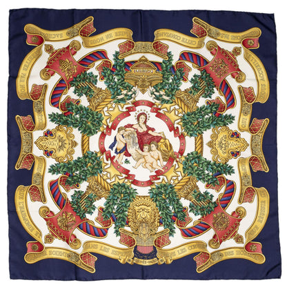Hermes Scarf Navy Red 100% Gold Twill Silk — view 2