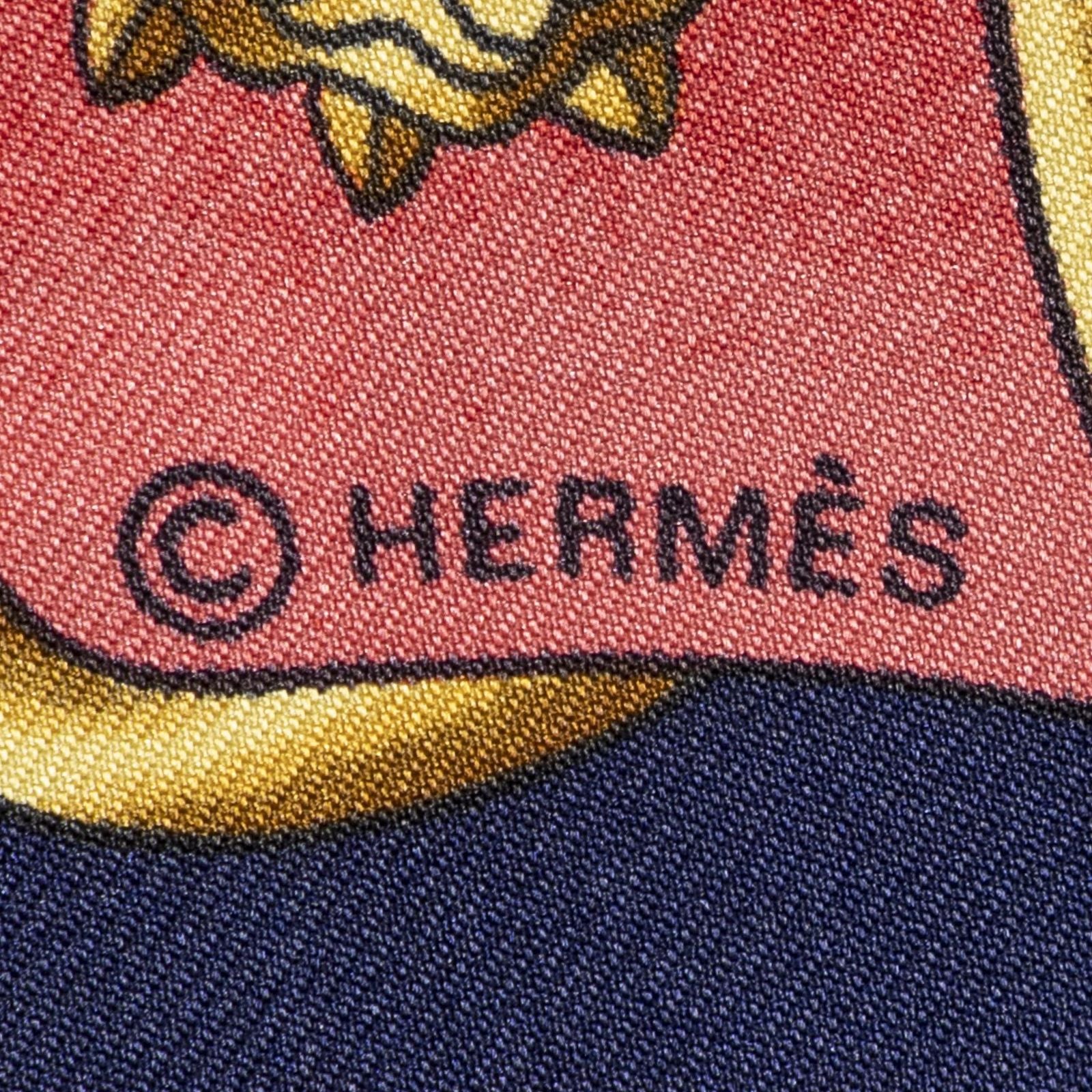 Hermes Scarf Navy Red 100% Gold Twill Silk — view 4