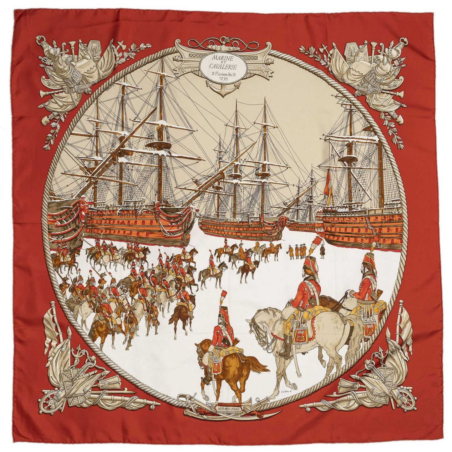 Hermes Scarf Red Brown White 100% Twillsilk — view 2