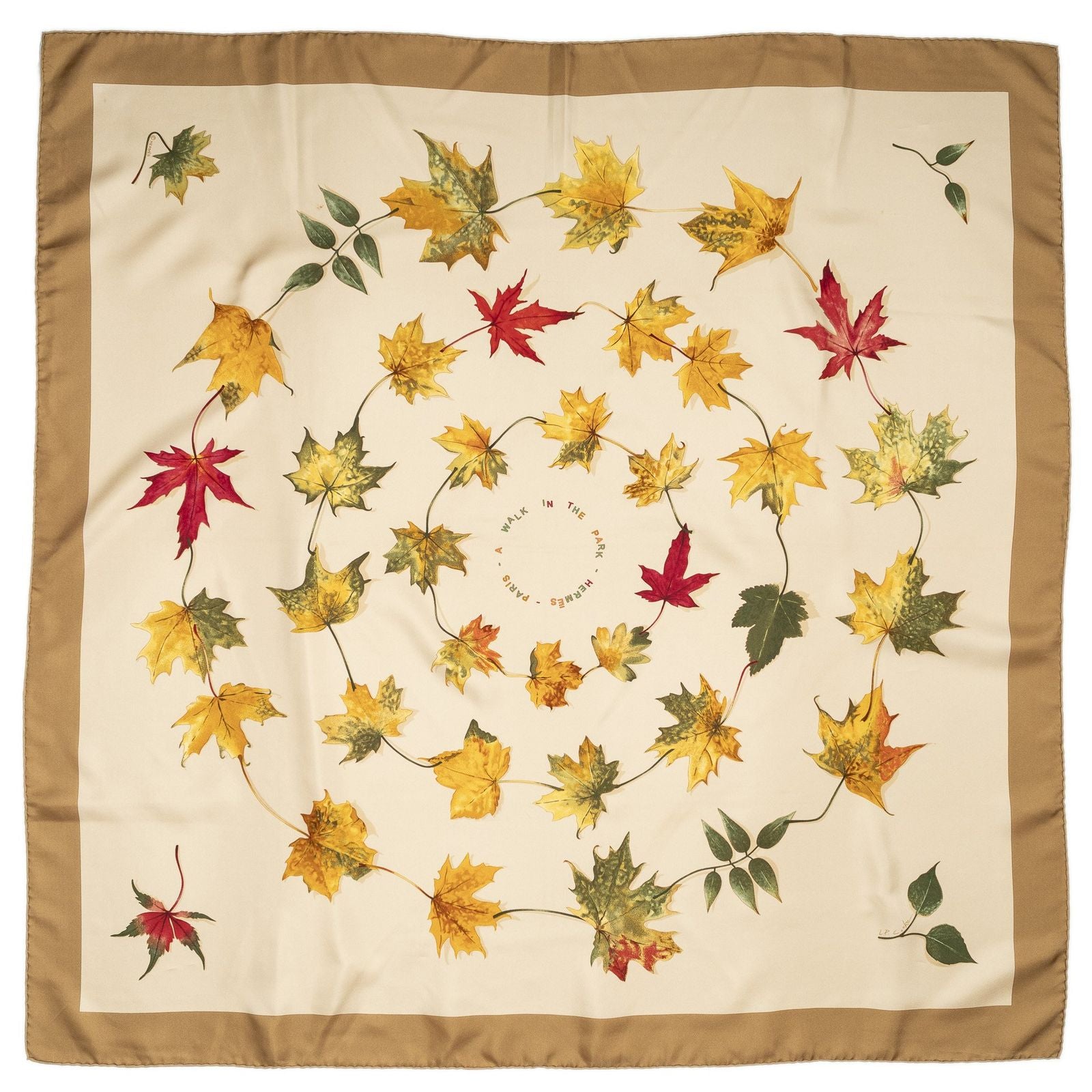 Hermes Scarf Beige Red Green 100% Twillsilk — view 2