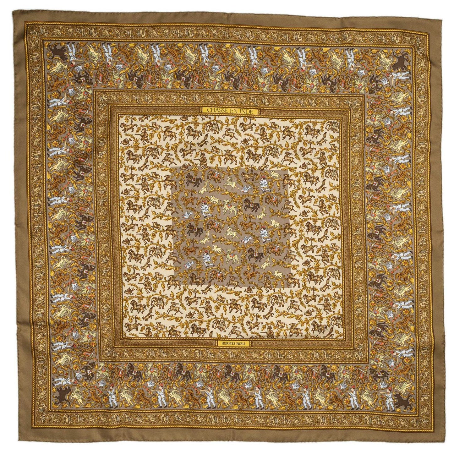 Hermes Scarf Brown Beige 100% Twillsilk — view 2