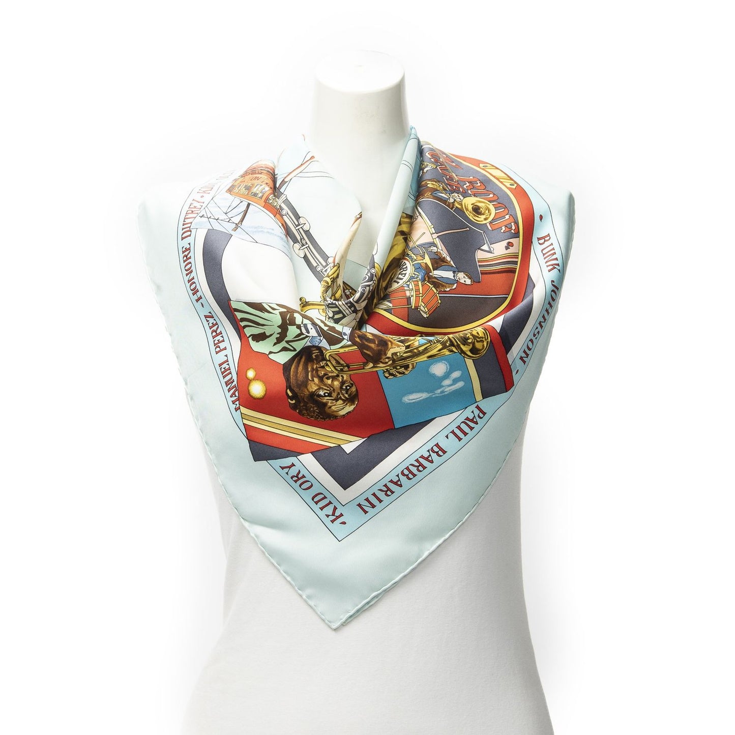 Hermes Scarf Light Blue Red Yellow 100% Twillsilk