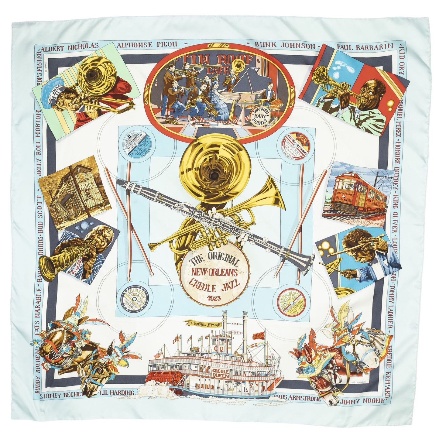 Hermes Scarf Light Blue Red Yellow 100% Twillsilk — view 2