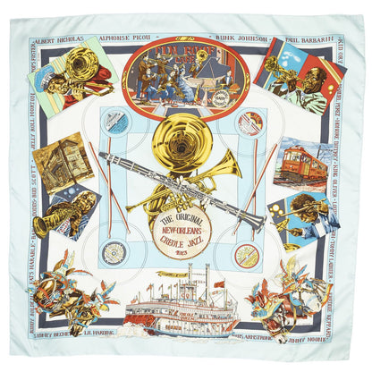 Hermes Scarf Light Blue Red Yellow 100% Twillsilk — view 2