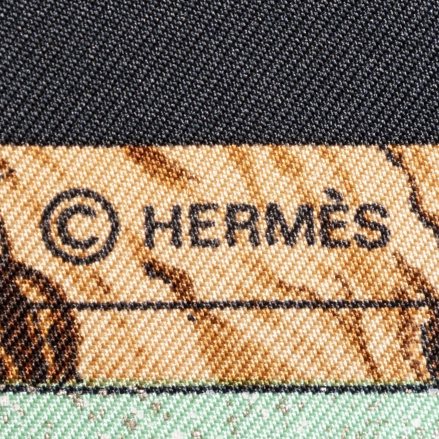 Hermes Scarf Black Lightgreen Yellow 100% Twillsilk — view 4