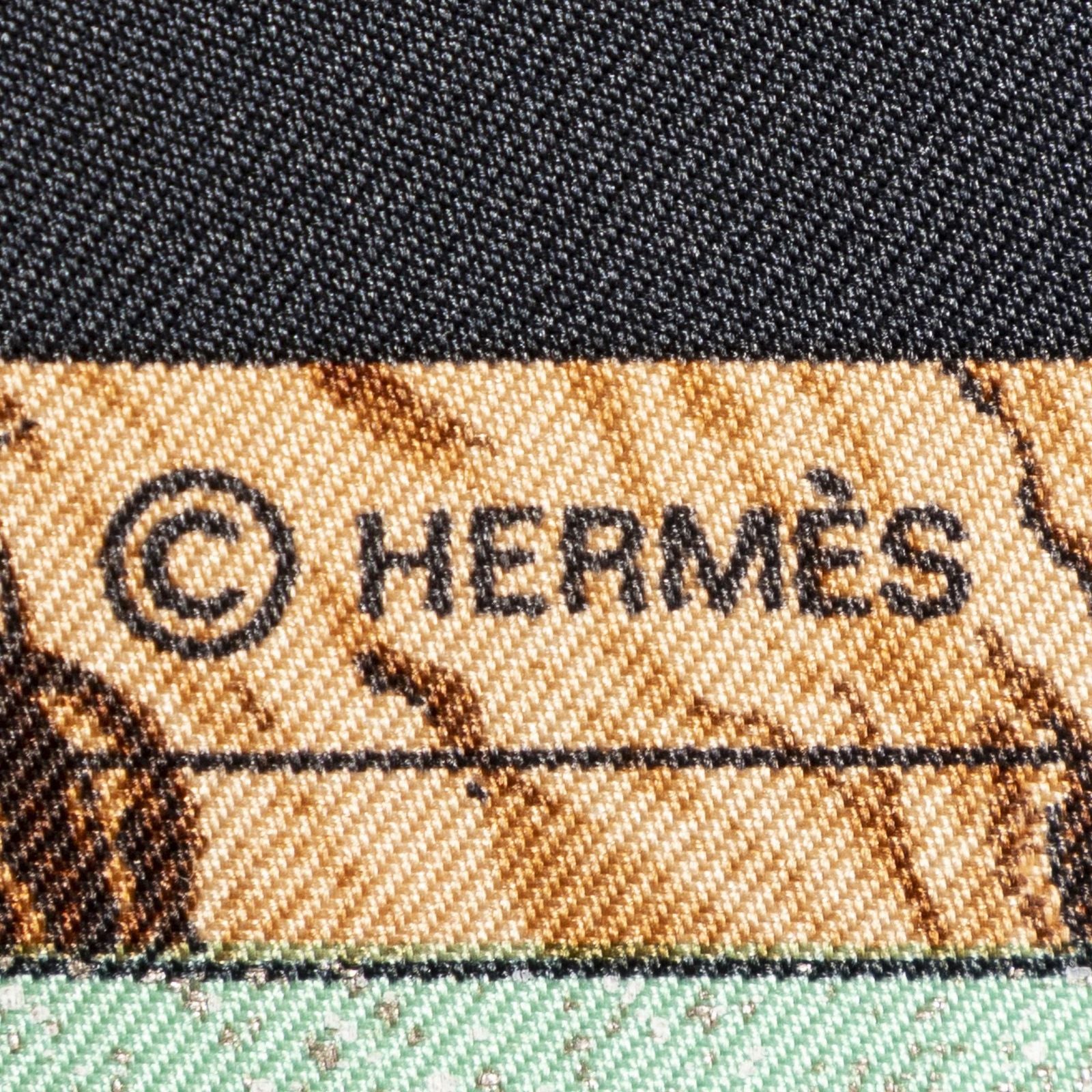 Hermes Scarf Black Lightgreen Yellow 100% Twillsilk — view 4
