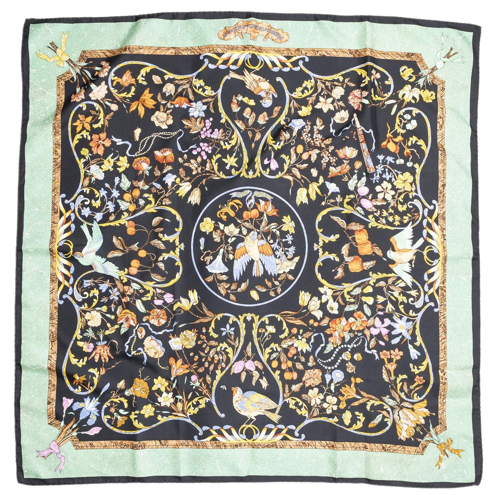 Hermes Scarf Black Lightgreen Yellow 100% Twillsilk — view 2