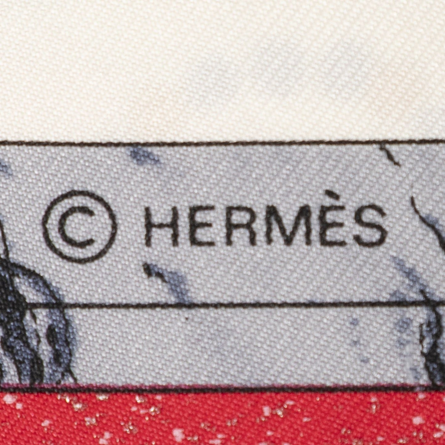 Hermes Scarf Ivory Red Gray 100% Twillsilk — view 4
