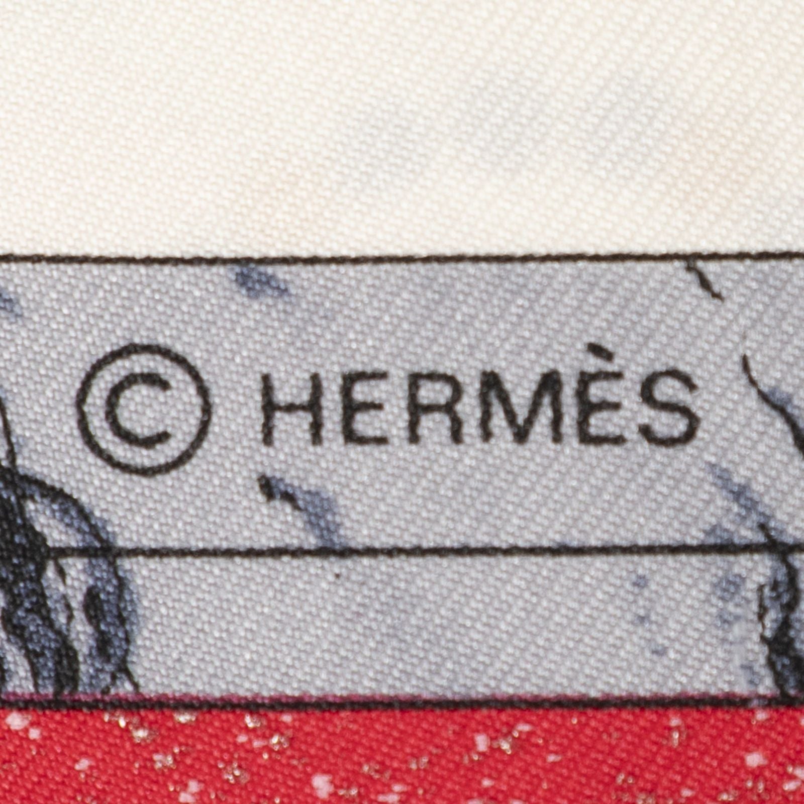 Hermes Scarf Ivory Red Gray 100% Twillsilk — view 4