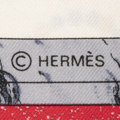 Hermes Scarf Ivory Red Gray 100% Twillsilk — view 4