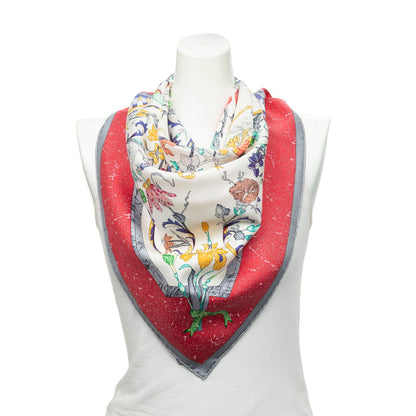 Hermes Scarf Ivory Red Gray 100% Twillsilk