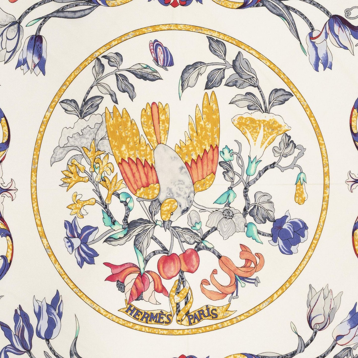 Hermes Scarf Ivory Red Gray 100% Twillsilk — view 3
