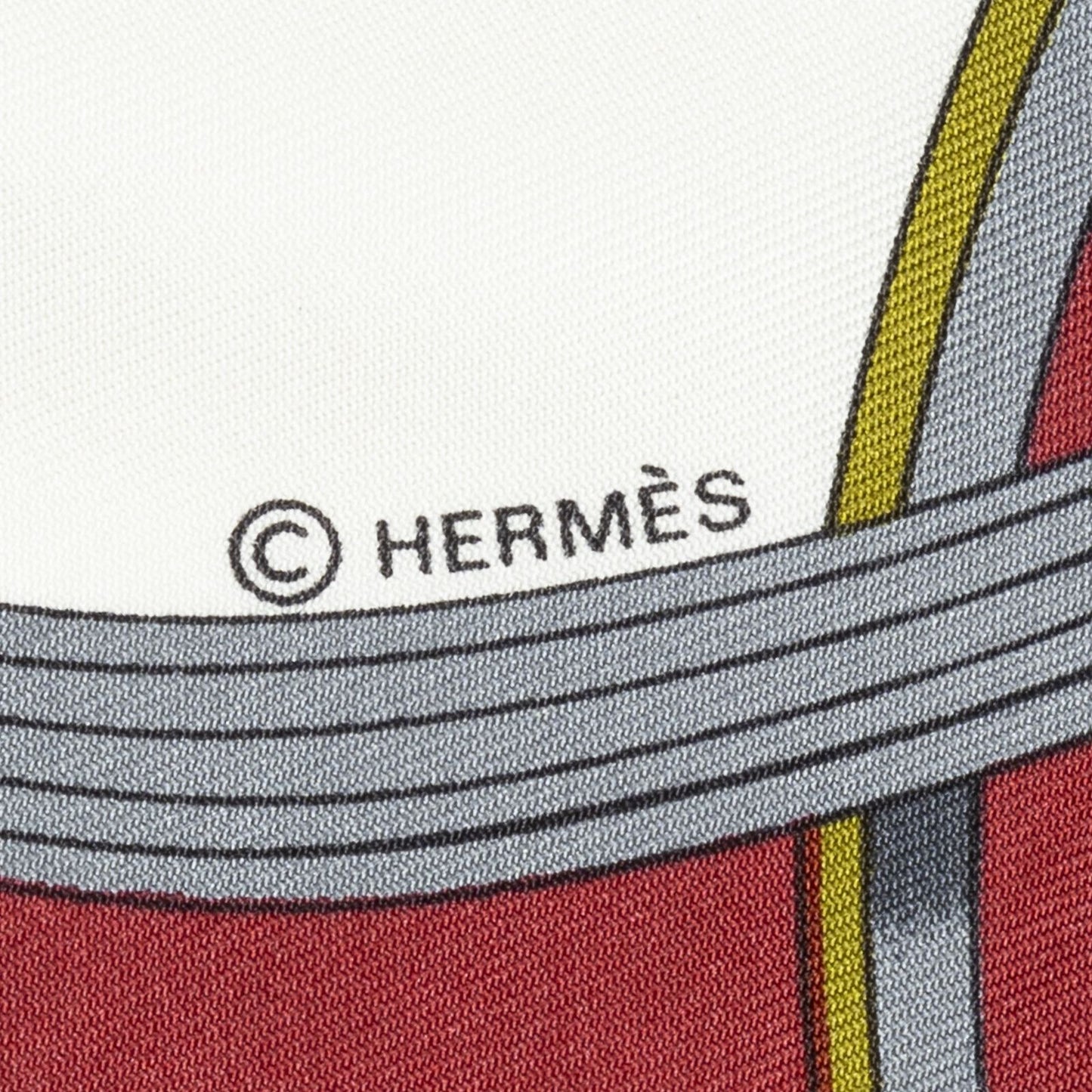 Hermes Scarf Red White Gray 100% Twillsilk — view 4