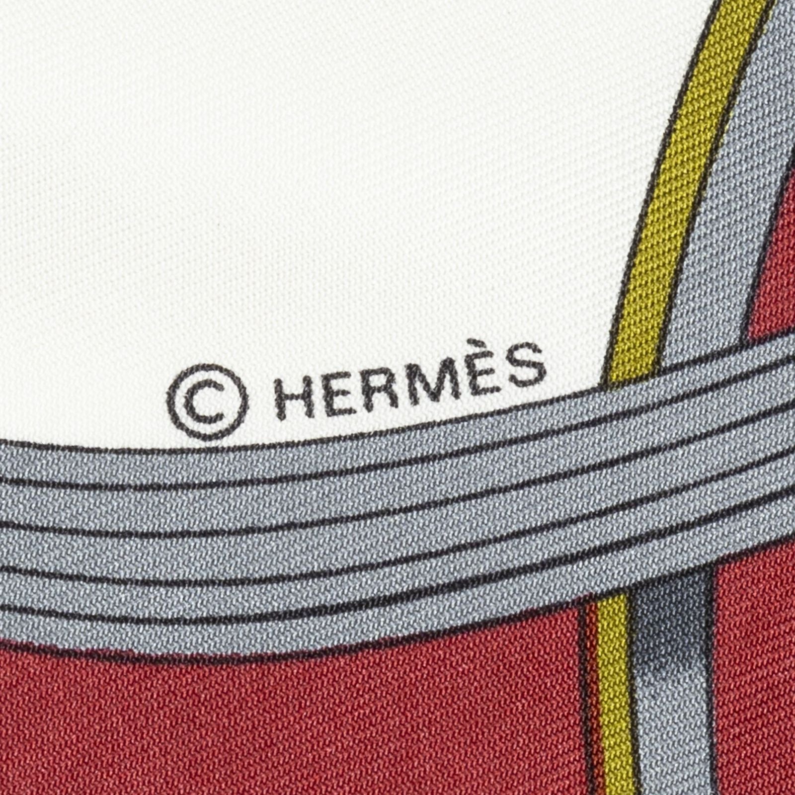 Hermes Scarf Red White Gray 100% Twillsilk — view 4