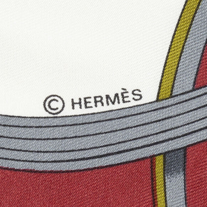 Hermes Scarf Red White Gray 100% Twillsilk — view 4