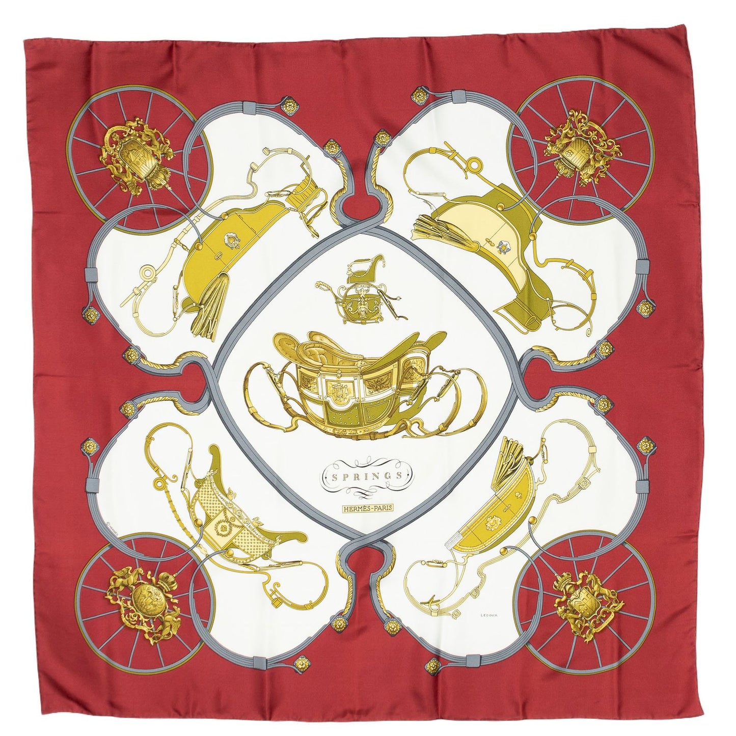 Hermes Scarf Red White Gray 100% Twillsilk — view 2