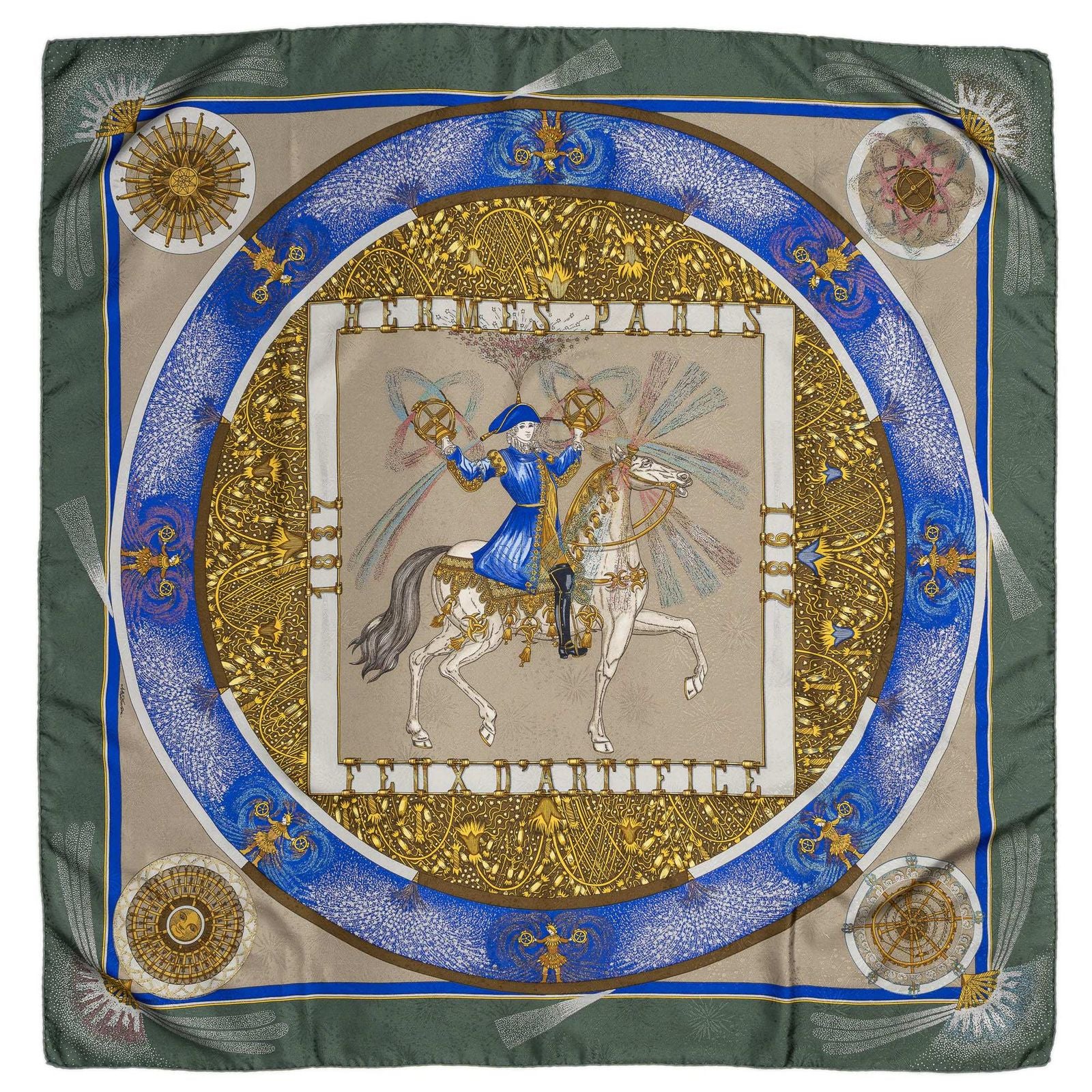 Hermes Scarf Green Blue 100% Jacquardsilk — view 2